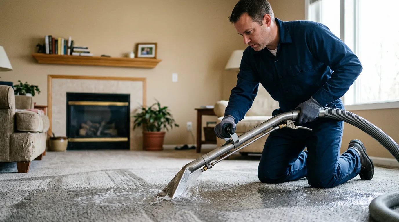 Water damage restoration technician working near Bedford, WY